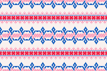 Ikat embroidery Ethnic oriental Pixel colorful background. Traditional ethnic motifs ikat geometric fabric pattern cross stitch.Abstract,vector,illustration. Texture,scarf,decoration,wallpaper.