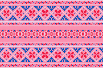 Vintages cross stitch traditional ethnic pattern flower Ikat background abstract Aztec African Indonesian Indian seamless pattern for fabric print cloth dress carpet curtains and sarong