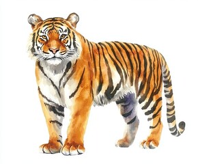 Obraz premium Watercolor Tiger: Wild Animal on Isolated White Background