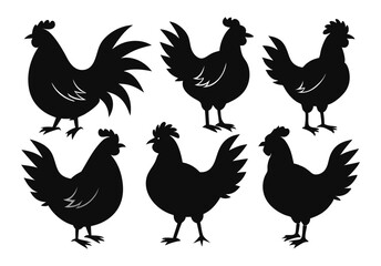 Set of Silhouetted Rooster Heads