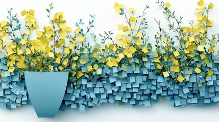 Vibrant paper flower arrangement indoor space graphic design contemporary aesthetic creative concept