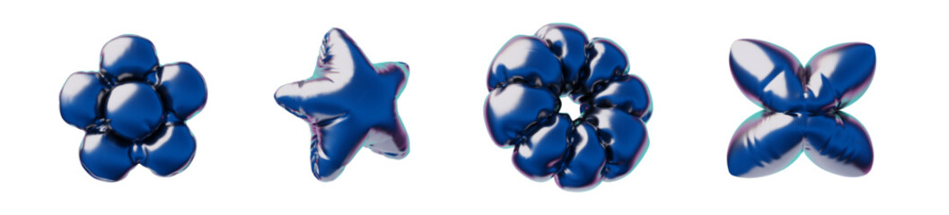 Set of inflatable 3D balloons with a heart, a star, a daisy and abstract shapes. © sabelskaya
