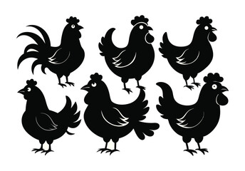 Set of Silhouetted Rooster Heads