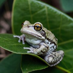 Close-up of Cope's Gray Treefrog on Leaf in Forest