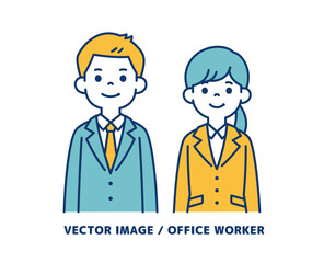 若い男女の会社員のシンプルなベクターイラスト素材＿線の編集可能