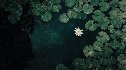Still pond lily, serene water reflection