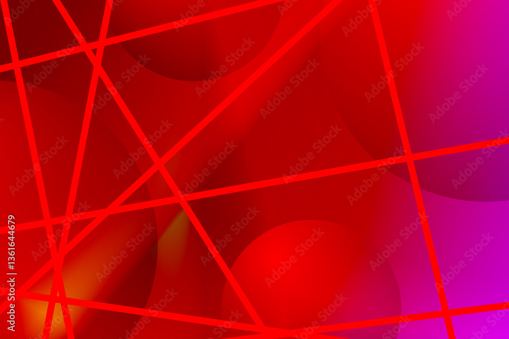 Poster vibrant red background with lines and soft circles creating an abstract pattern. the backlight effec