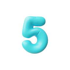 3d figure 5 in the style of balloon in bright blue color on white background