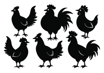 Set of Silhouetted Rooster Heads