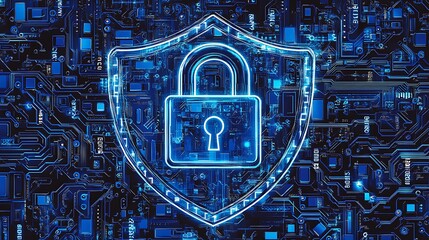 Digital security concept with binary code lock and circuit board elements