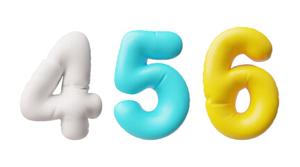 Vector 3D illustration of inflated multi-colored numbers 4, 5, 6.