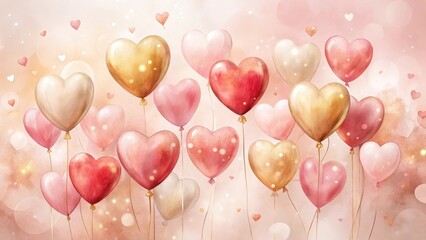 A Romantic Cluster of Heart-Shaped Balloons Soaring in a Soft, Dreamy Atmosphere