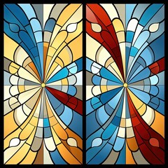 Vibrant Medieval Stained Glass Window Illustration with Detailed Design