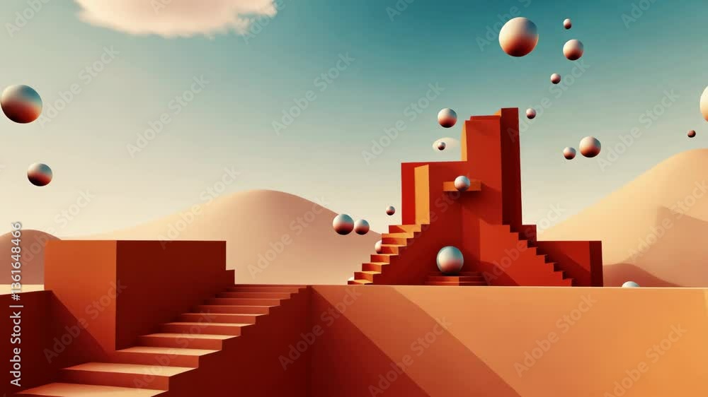 Poster A colorful background with a yellow and orange staircase. The staircase is made of blocks and is located in the middle of the background