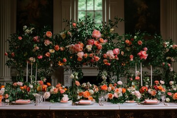 Fototapeta premium Floral arrangement, elegant table setting