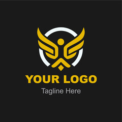 modern logo Design with a person with wings inside a circle.