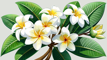 Fototapeta premium White plumeria and frangipani flowers isolated on white background, low angle view