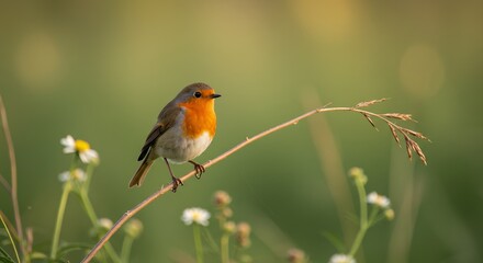 Small Bird Perched on a Branch in Golden Hour Light