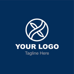 White logo on a blue background.