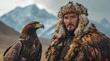A skilled Mongolian hunter in the frosty wilderness