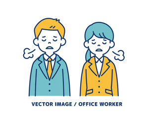 肩を落としてため息をつく、男女の会社員のシンプルなベクターイラスト素材＿線の編集可能