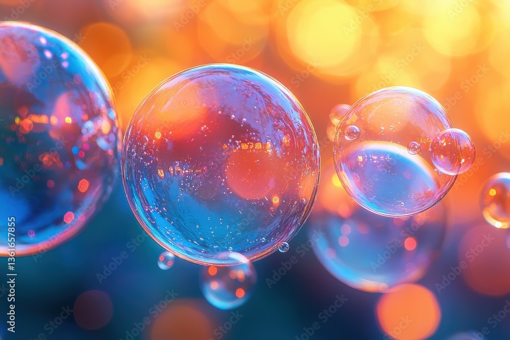Poster bubbles floating against a colorful blurred background during a sunny afternoon
