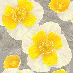 Vibrant Yellow Flowers Seamless Pattern Botanical Illustration