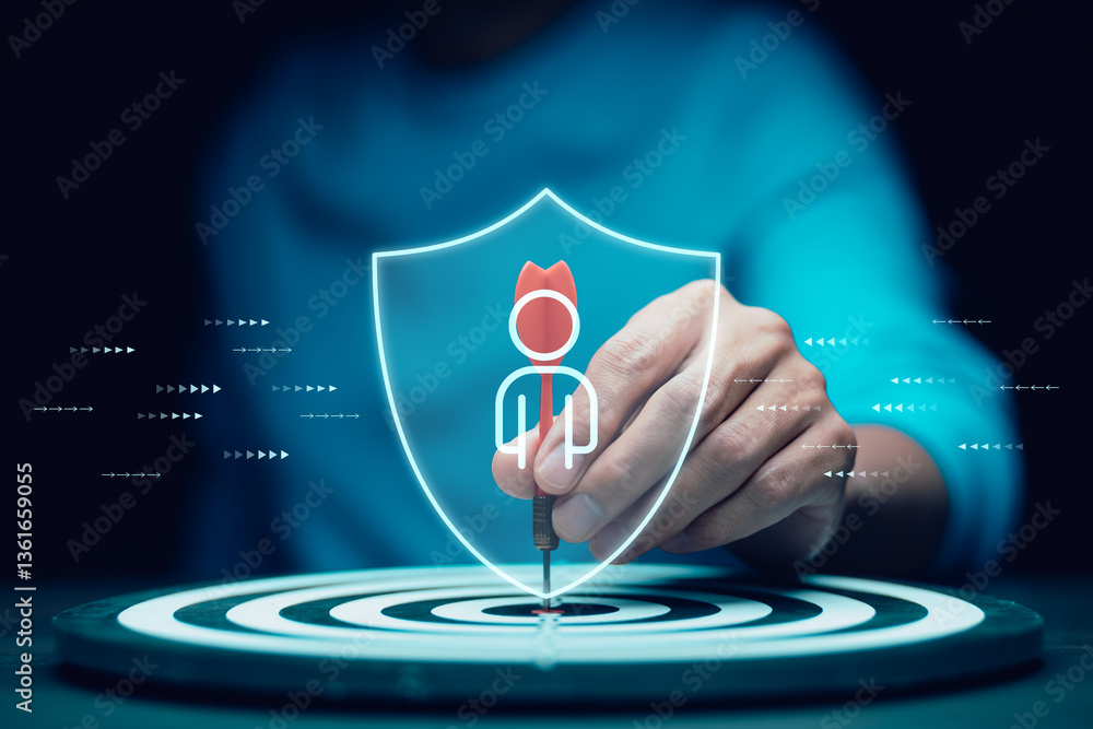 Poster cyber security and security password login online concept hands typing and entering username and pas