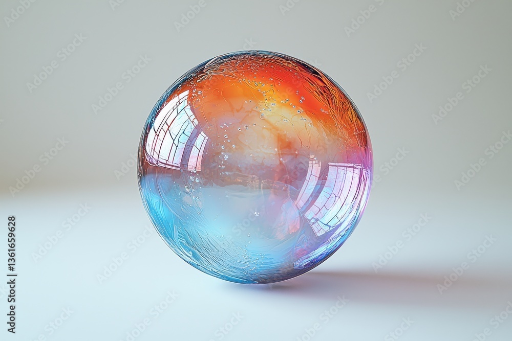 Poster colorful glass sphere with a gradient hue and reflections captured in bright light
