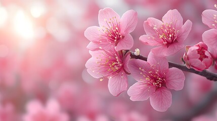 Obraz premium Delicate pink spring blossoms on a tree branch