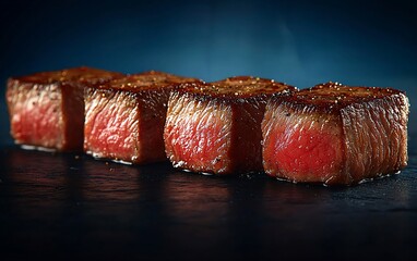 Seared Beef Cubes on Dark Stone Plate