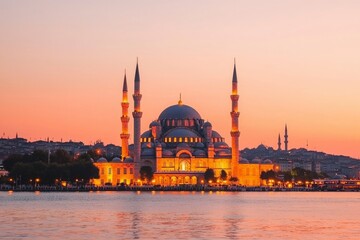 Obraz premium Mosque at Sunset over Water