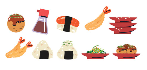 Flat Design Japanese Cuisine Elements