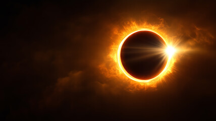 Spectacular partial solar eclipse with glowing sun and darkened sky