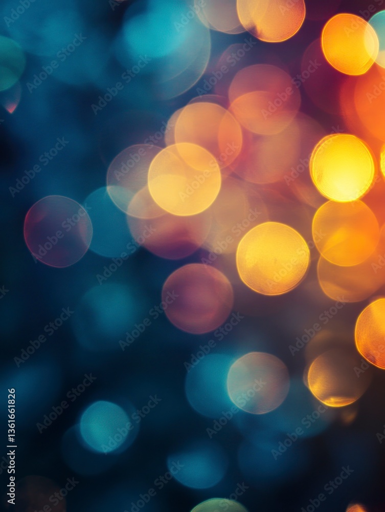 Wall mural blurred lights background with golden and blue bokeh circles abstract