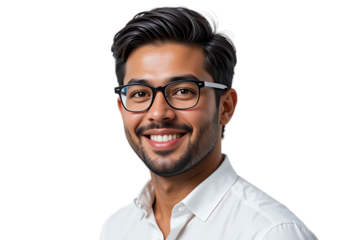 Confident Businessman with Glasses Smiling Isolated on Transparent Background – Leadership and Office Content