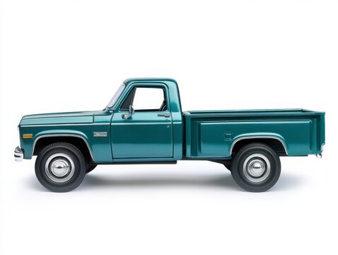 Fototapeta Teal Vintage Pickup Truck Model on White Background