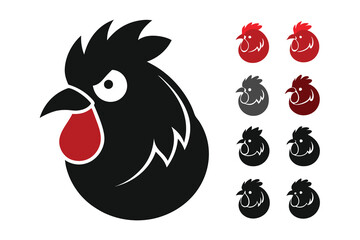 Set of Silhouetted Rooster Heads