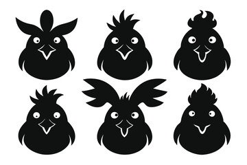 Set of Silhouetted Rooster Heads