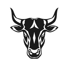 A bull logo with powerful horns. Aggressive and dynamic style symbolizing strength, courage and fortitude. Bull logo, animal head, horned beast, strong symbol