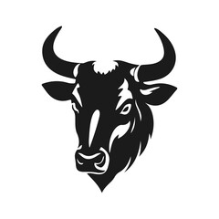 A bull logo with powerful horns. Aggressive and dynamic style symbolizing strength, courage and fortitude. Bull logo, animal head, horned beast, strong symbol