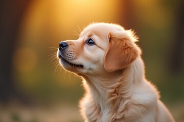 A puppy looks at its owner, the concept of friendship