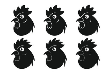 Set of Silhouetted Rooster Heads
