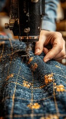 Sewing antique fabric with vintage machine