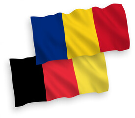 Flags of Belgium and Romania on a white background