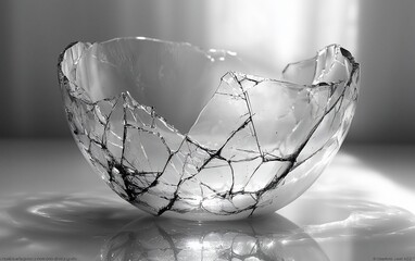 Shattered Glass Bowl on Reflective Surface