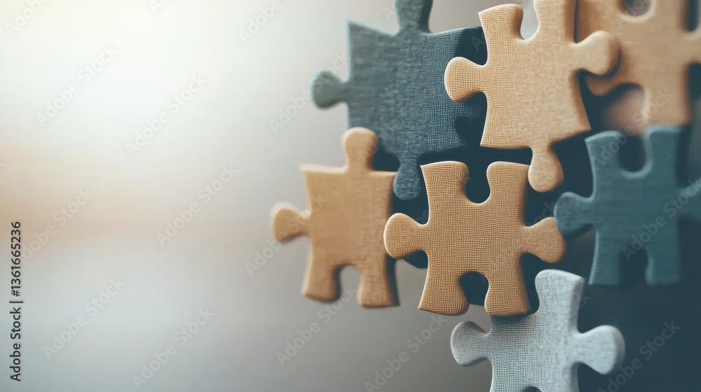 Poster colorful puzzle pieces coming together to form a successful and the challenge of problem solving and