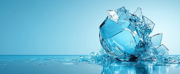 Shattered Ice Sphere on Blue Surface