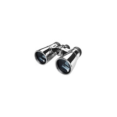 3D rendering of shiny chrome binoculars isolated on white background