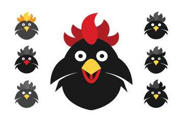 Set of Silhouetted Rooster Heads